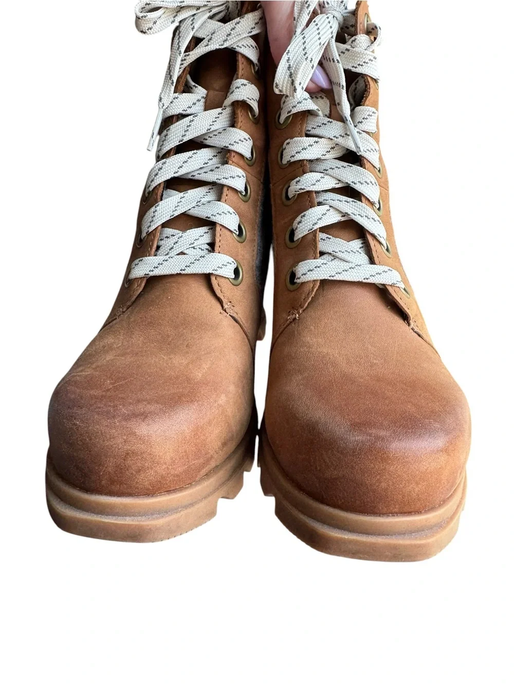 Sorel - Joan of Arctic Wedge II Lace Up Boots Brown Gray Felt Sz 7.5